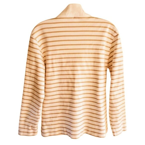 Dismero Luxury Striped 3/4 Zip Women's Henley Beige & White Designer Pullover L - Picture 2 of 6